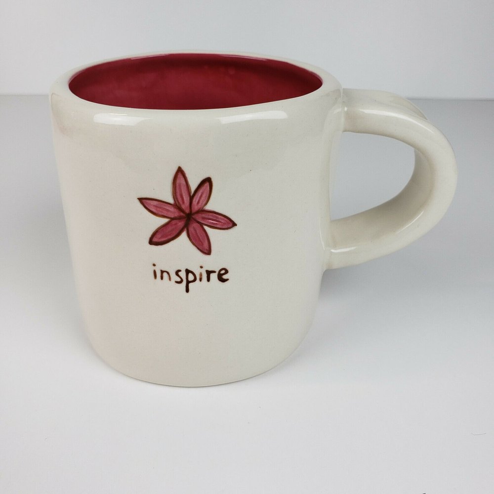 Starbucks "Inspire" Hand Painted Pink Flower Coffee Mug Cup 10oz 2008 NEW